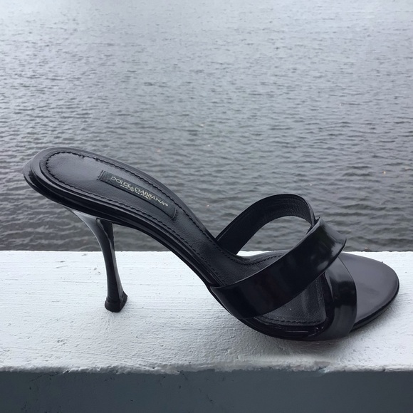 Dolce & Gabbana Slip-on Black Patent Leather 3” Slides with Criss-Cross Strap - Picture 6 of 16